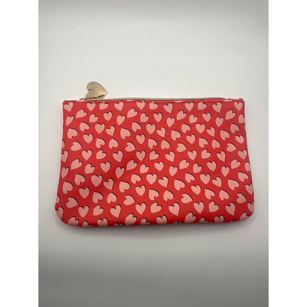 Heart-Printed Red &‎ Pink Ipsy Zippered Pouch With Gold Heart Charm